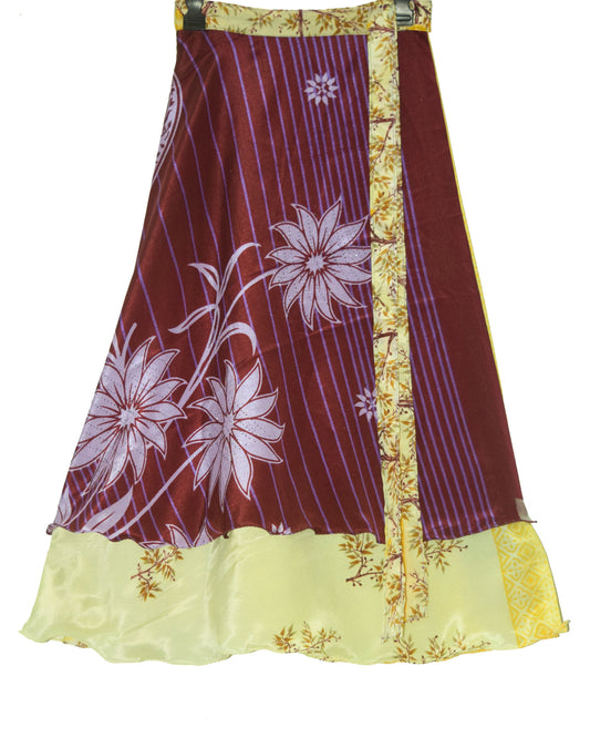 Sushila Vintage Silk Saree Magic Wrap Reversible Skirt Maroon Boho Beach Dress