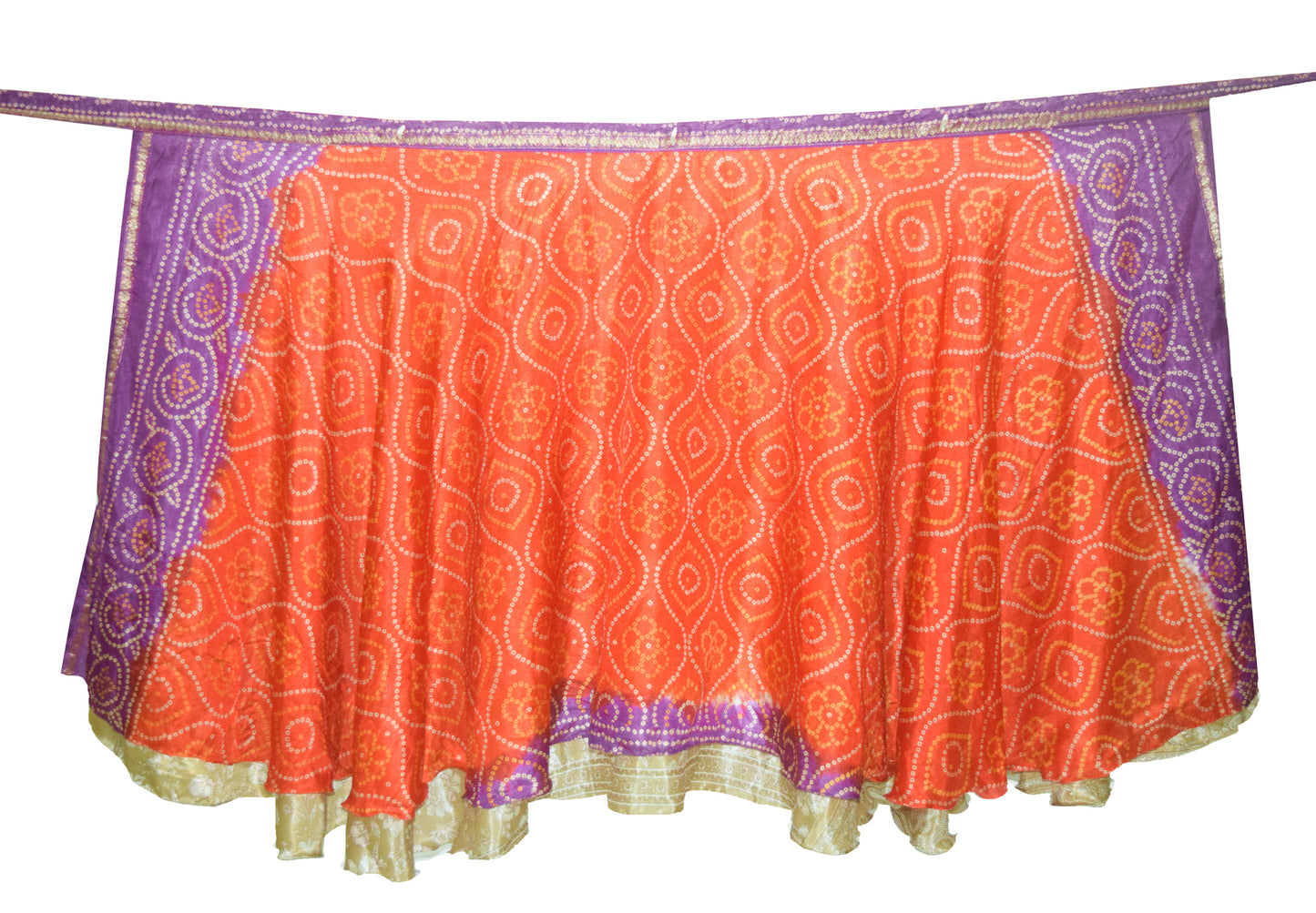 Sushila Vintage Orange Bandhani Printed Silk Saree Magic Wrap Reversible Skirt