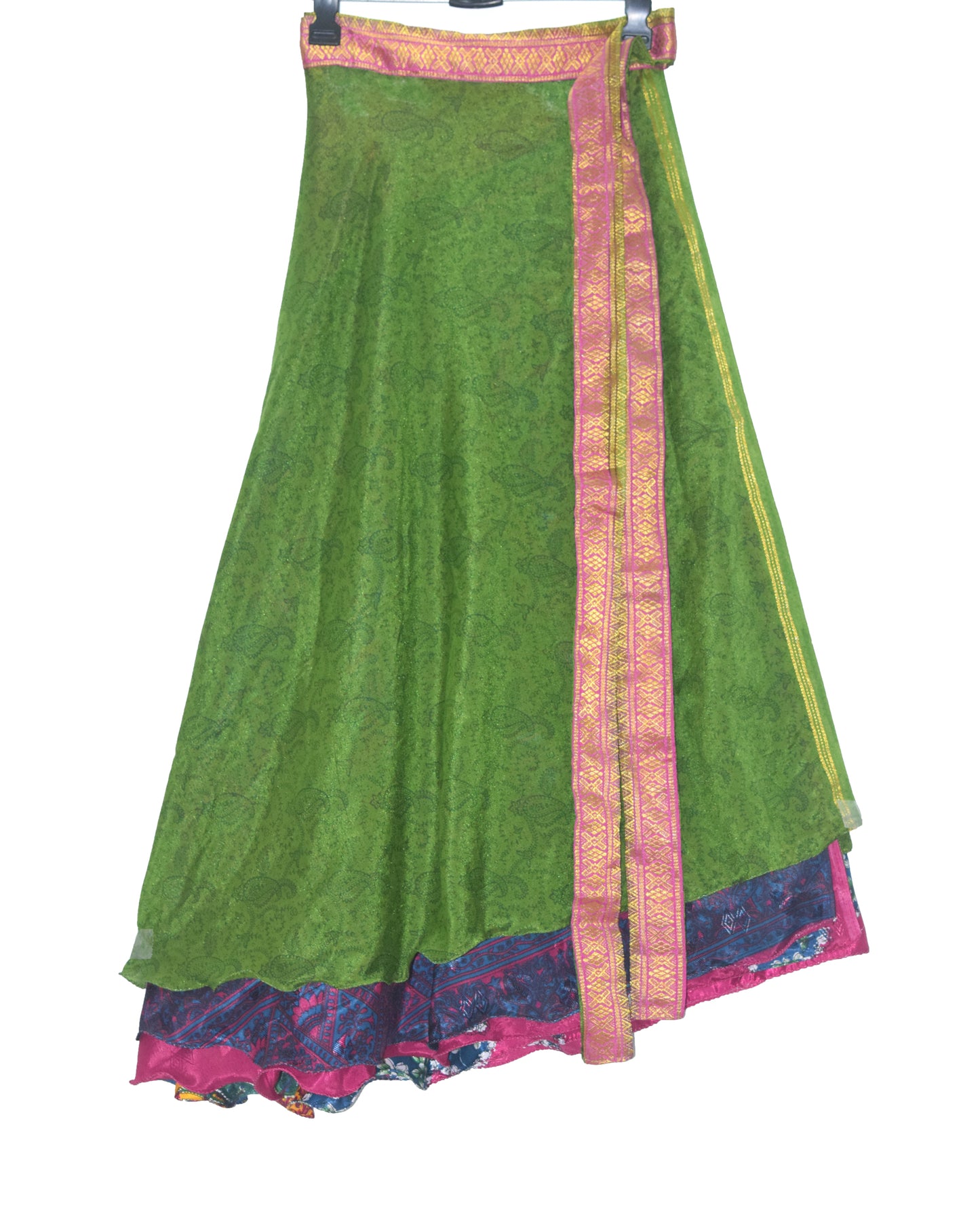 Sushila Vintage Green Hippies Silk Saree Magic Wrap Reversible Skirt Beach Dress