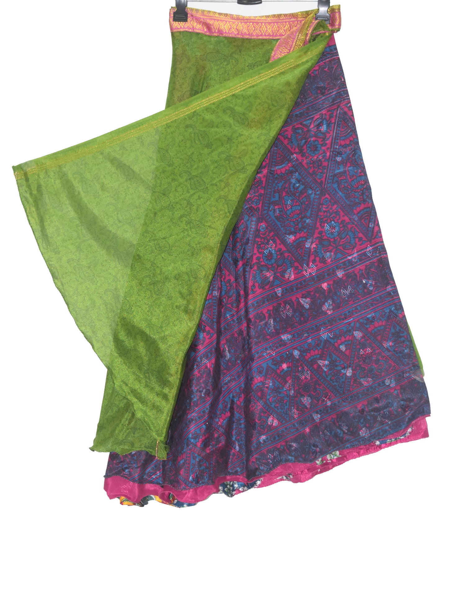 Sushila Vintage Green Hippies Silk Saree Magic Wrap Reversible Skirt Beach Dress