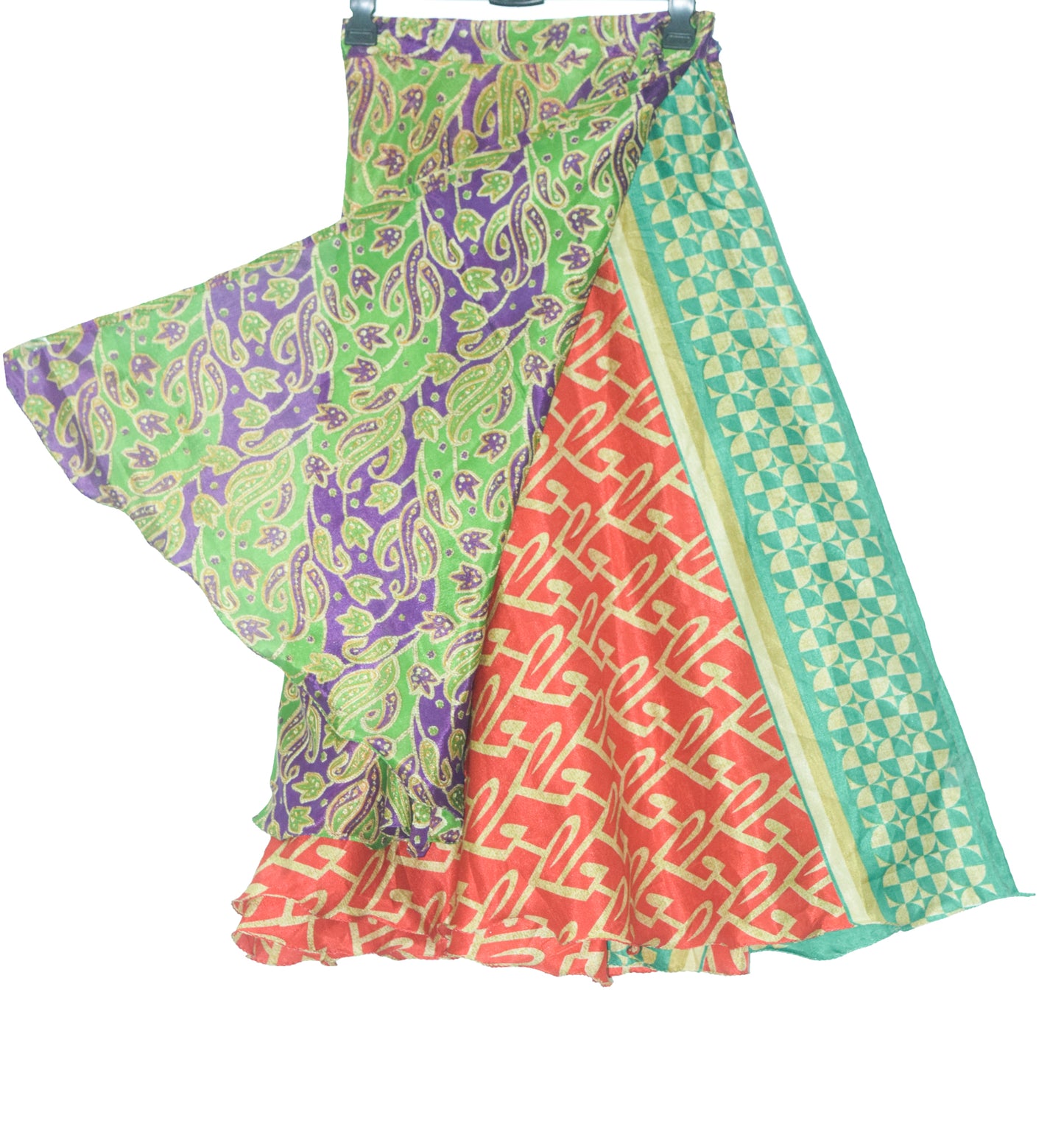 Sushila Vintage Silk Saree Magic Wrap Reversible Skirt Beach Dress Green Hippie