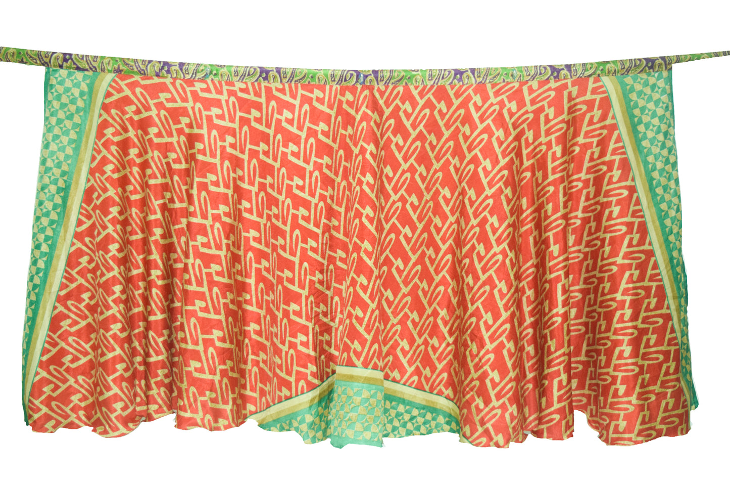 Sushila Vintage Silk Saree Magic Wrap Reversible Skirt Beach Dress Green Hippie