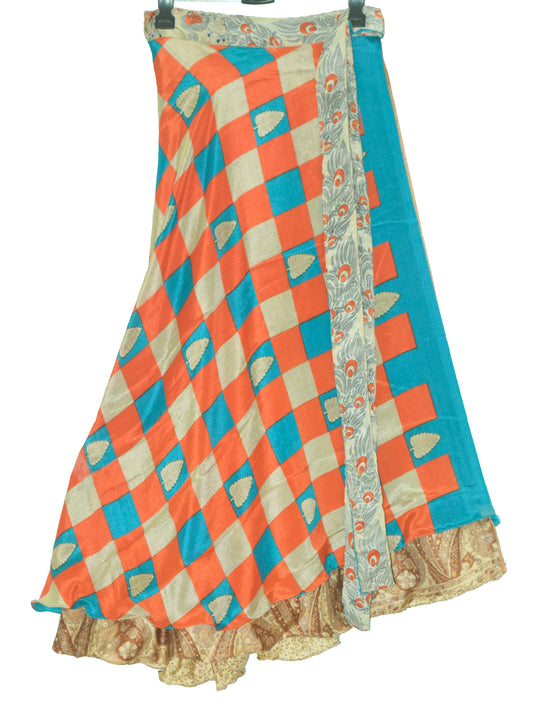 Sushila Vintage Silk Saree Magic Wrap Reversible Skirt Beach Dress Orange Hippie