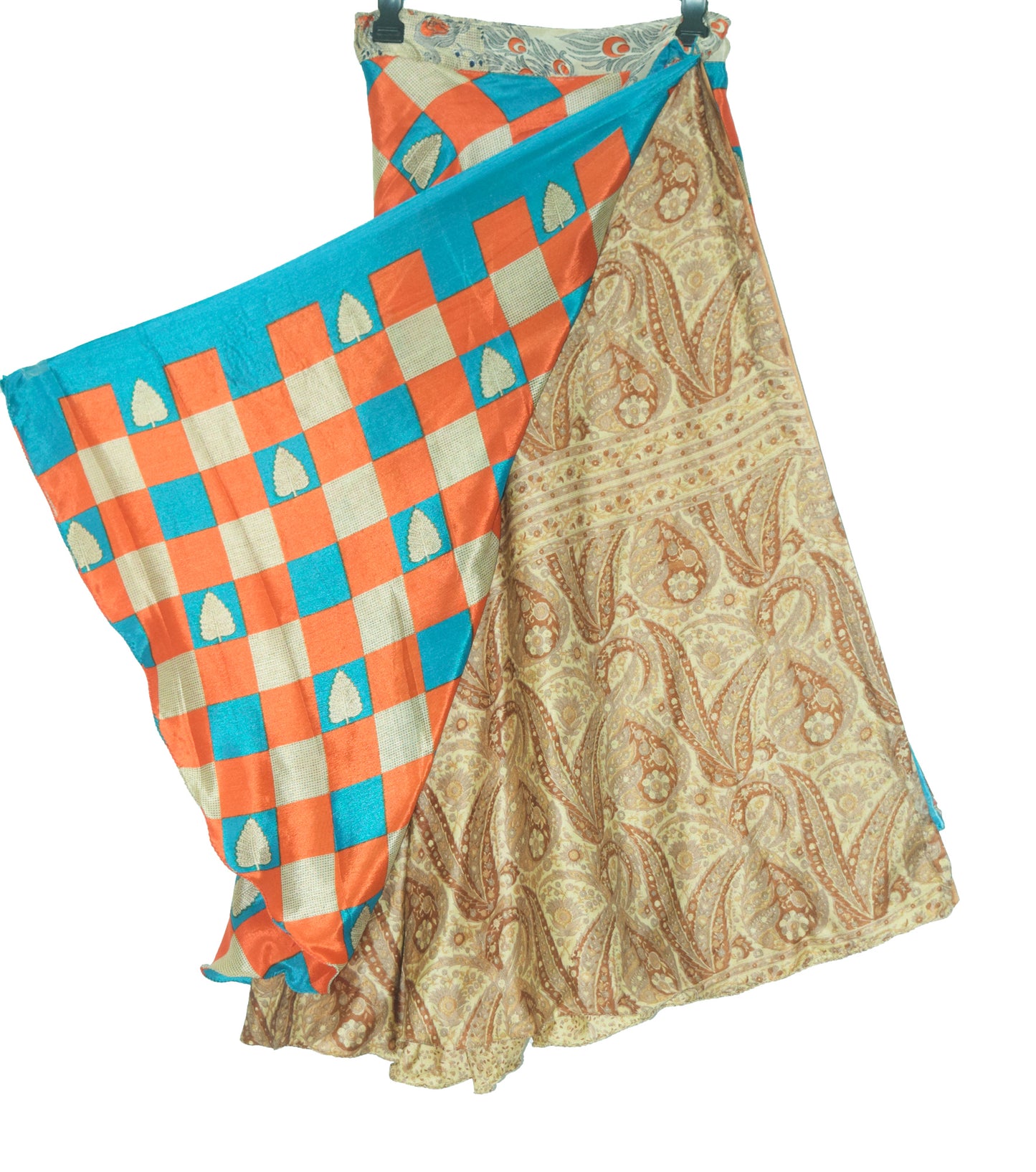 Sushila Vintage Silk Saree Magic Wrap Reversible Skirt Beach Dress Orange Hippie