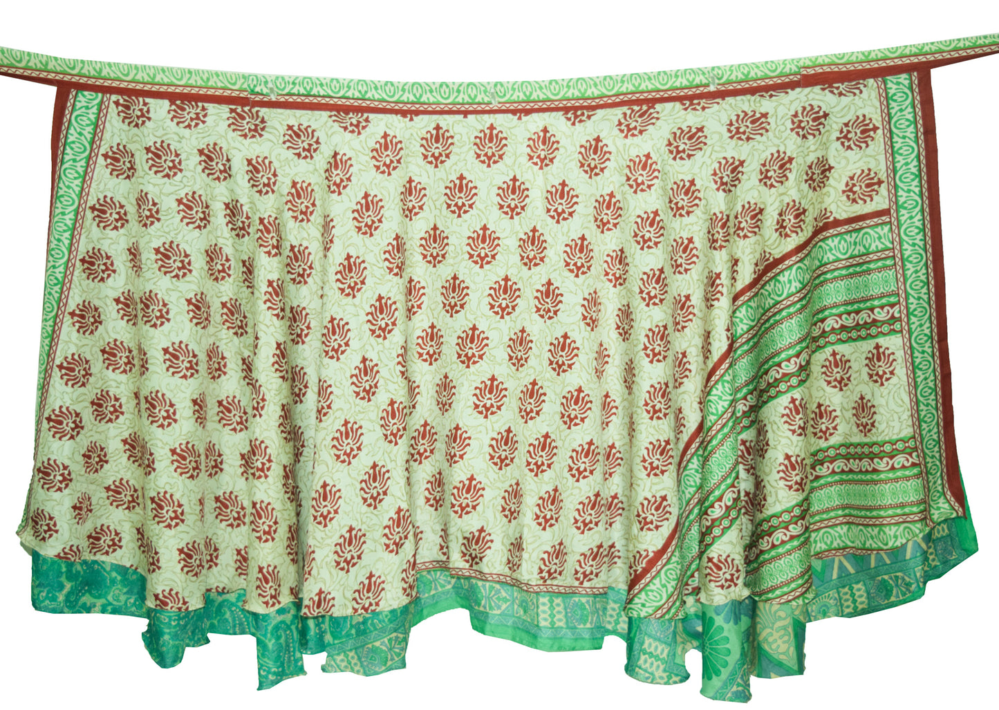 Sushila Vintage Green Silk Saree Magic Wrap Reversible Skirt Double Layer Hippie