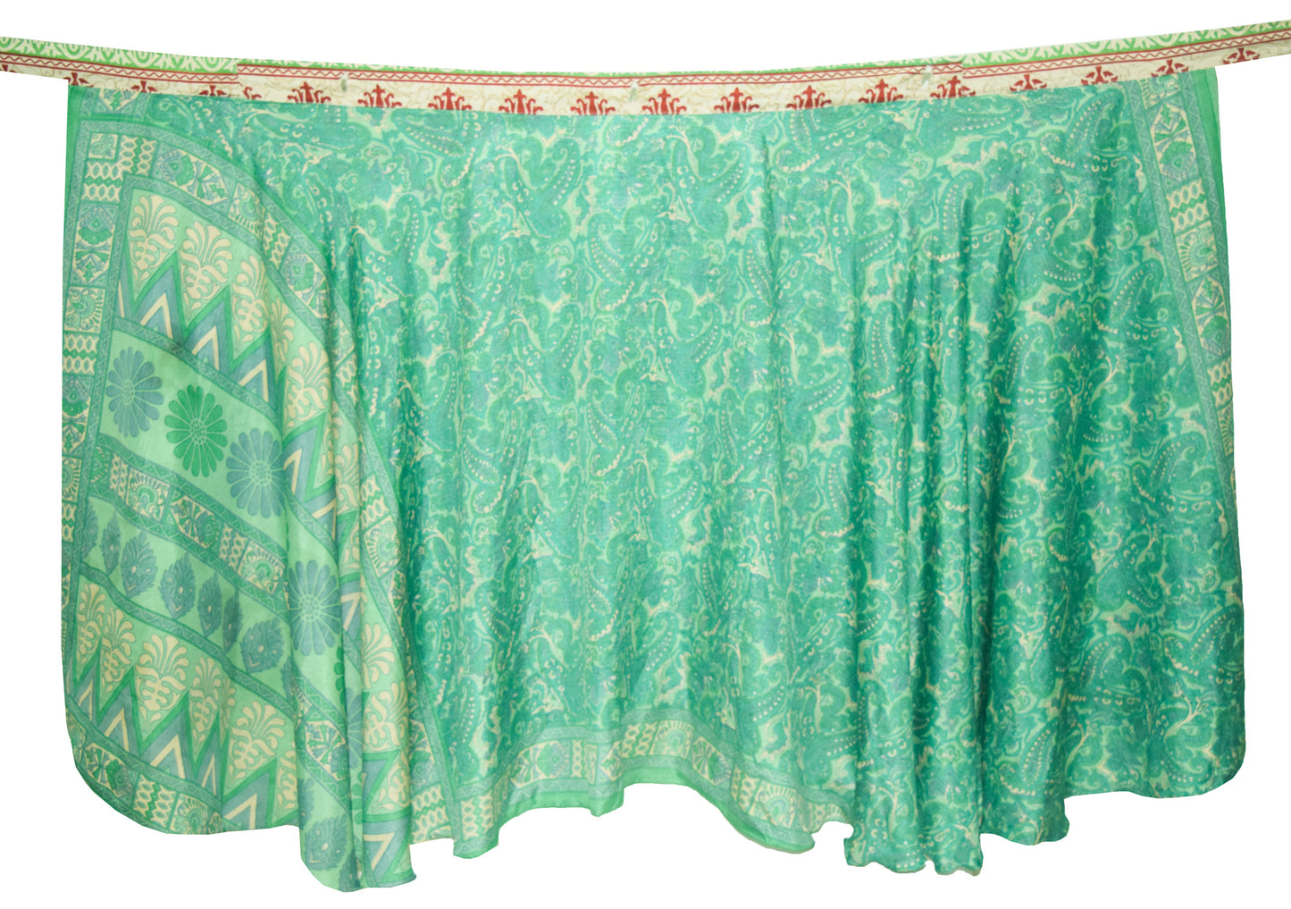 Sushila Vintage Green Silk Saree Magic Wrap Reversible Skirt Double Layer Hippie