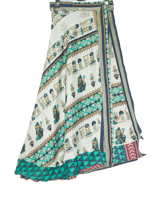 Sushila Vintage Silk Saree Magic Wrap Reversible Skirt White Beach Dress Hippie