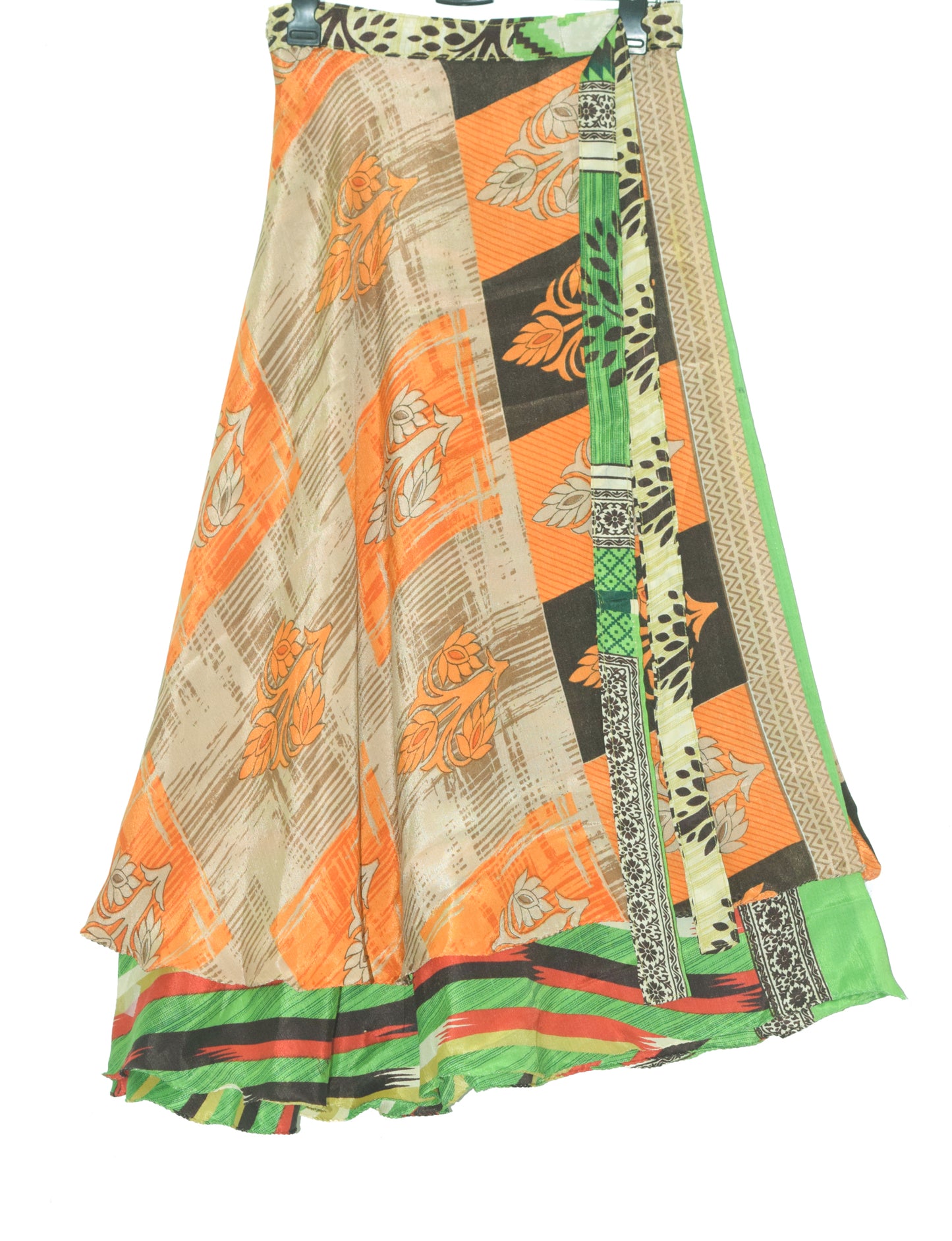 Sushila Vintage Silk Saree Magic Wrap Reversible Skirt Beach Dress Orange Boho