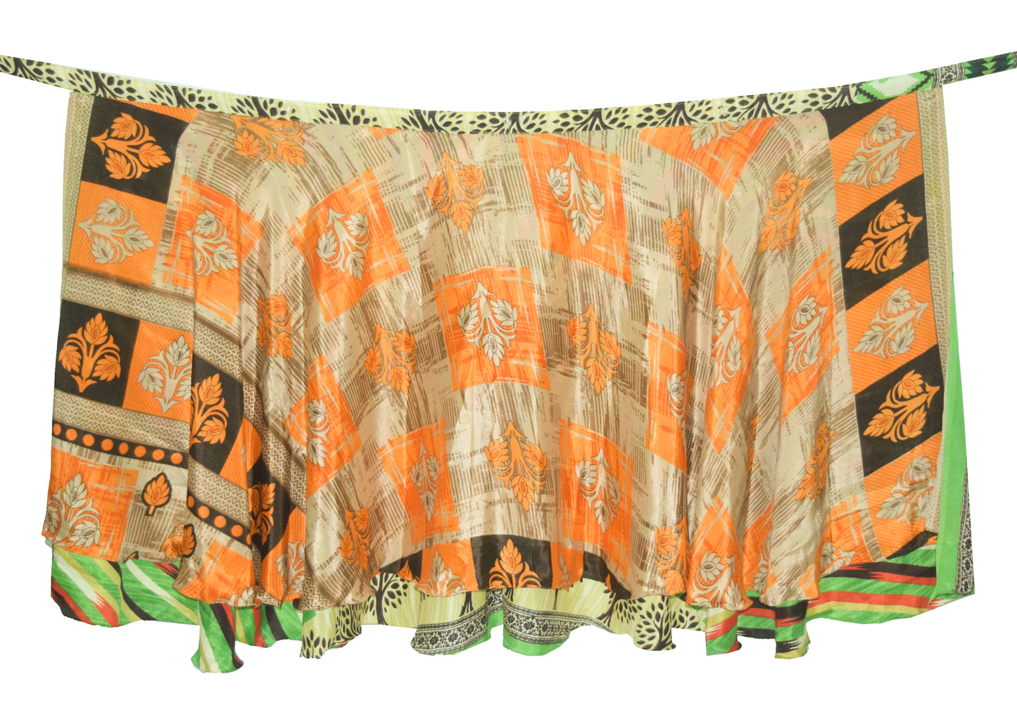 Sushila Vintage Silk Saree Magic Wrap Reversible Skirt Beach Dress Orange Boho