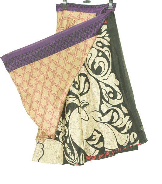 Sushila Vintage Multi-Color Silk Saree Magic Wrap Reversible Skirt Beach Dress