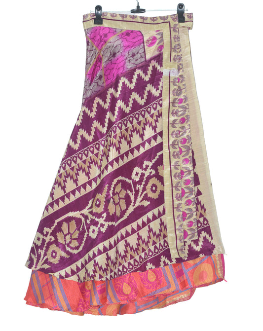 Sushila Vintage Silk Saree Multi-Color Magic Wrap Reversible Skirt Beach Dress