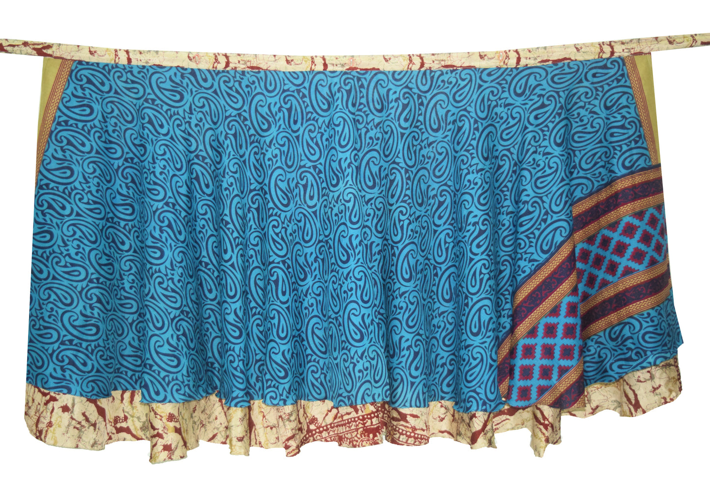 Sushila Vintage Blue Paisley Silk Saree Magic Wrap Reversible Skirt Beach Dress