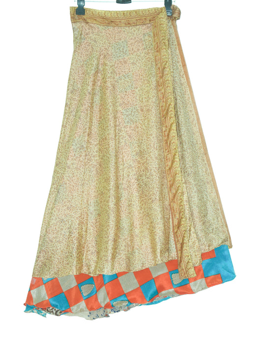 Sushila Vintage Silk Saree Multi-Color Magic Wrap Reversible Skirt Beach Dress