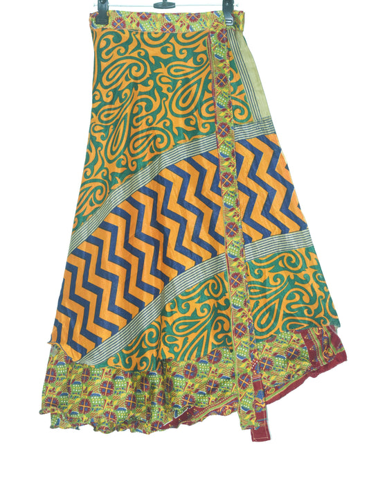 Sushila Vintage Silk Saree Magic Wrap Reversible Skirt Mustard Beach Dress