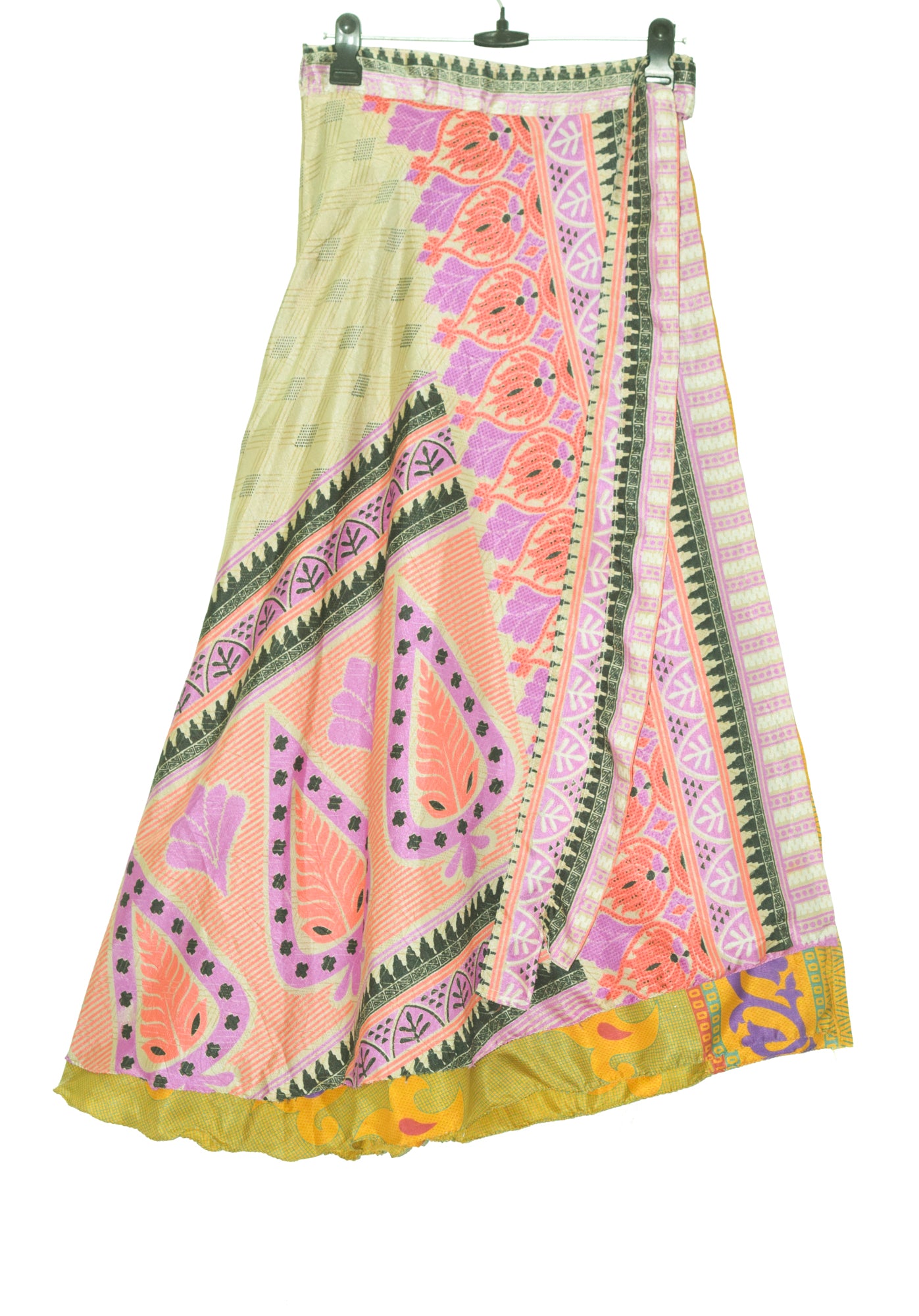 Sushila Vintage Silk Saree Magic Wrap Reversible Skirt Beach Dress Yellow Hippie