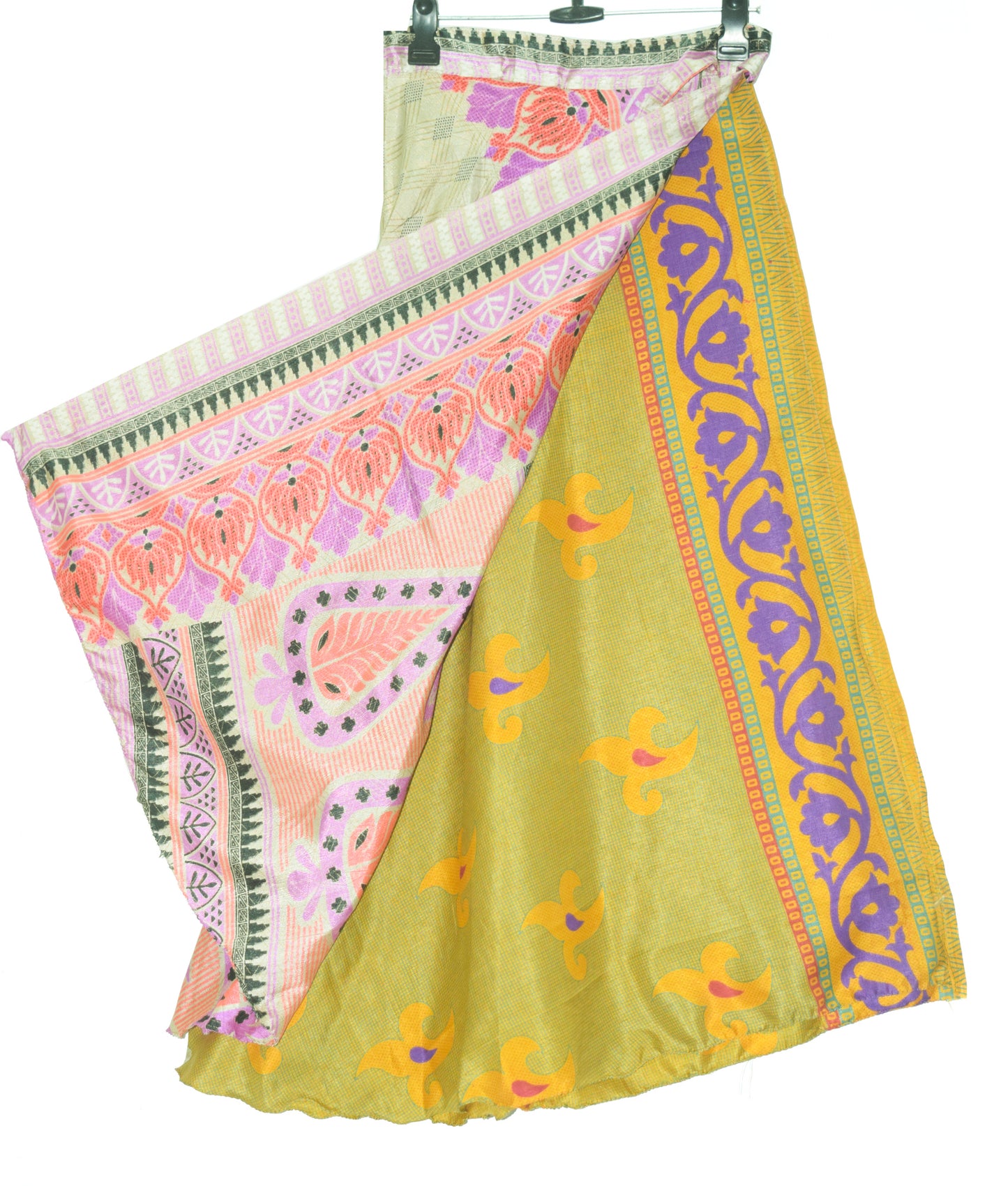 Sushila Vintage Silk Saree Magic Wrap Reversible Skirt Beach Dress Yellow Hippie