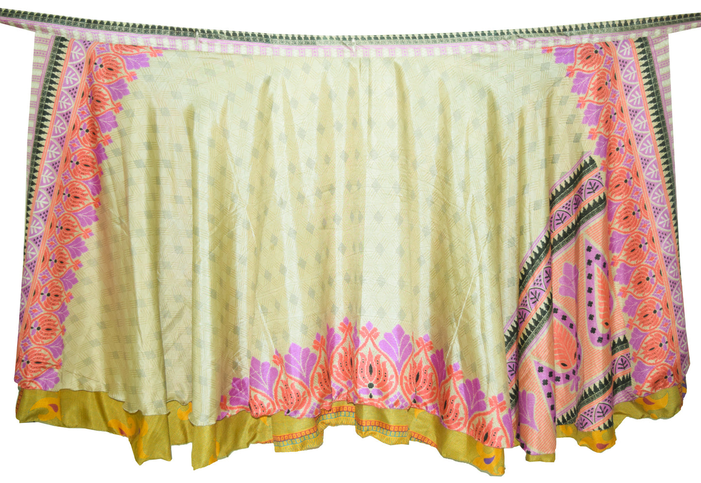 Sushila Vintage Silk Saree Magic Wrap Reversible Skirt Beach Dress Yellow Hippie