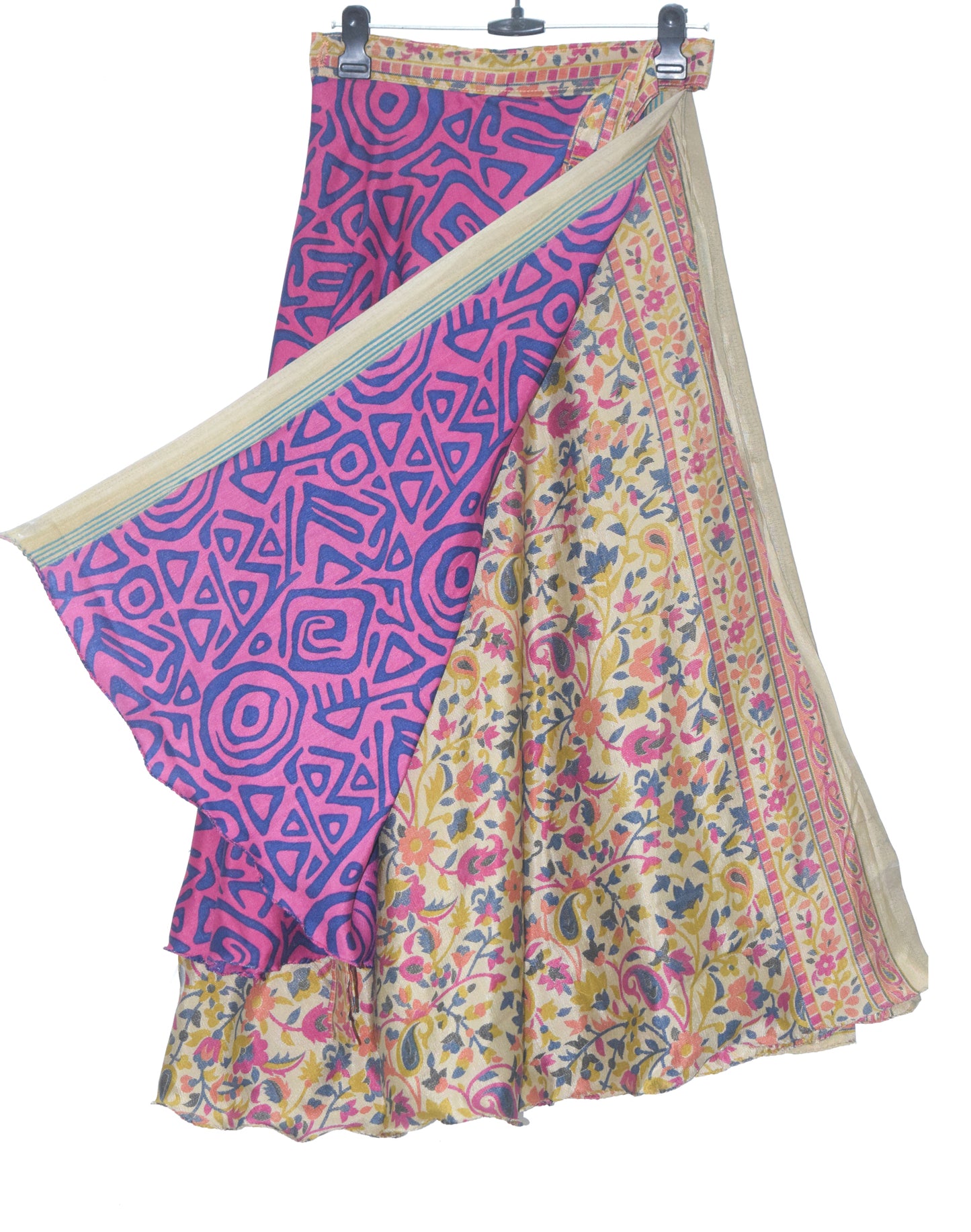 Sushila Vintage Pink Silk Saree Magic Wrap Reversible Skirt Beach Dress Hippie