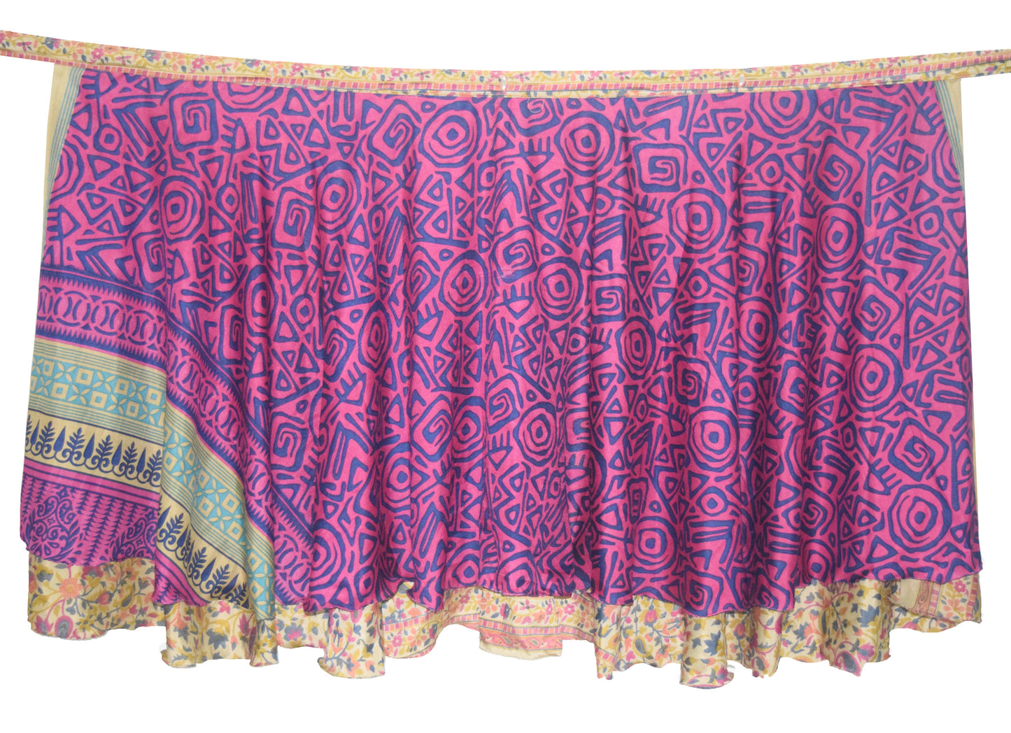 Sushila Vintage Pink Silk Saree Magic Wrap Reversible Skirt Beach Dress Hippie