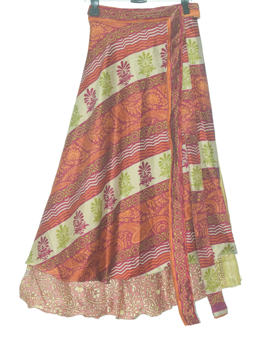 Sushila Vintage Silk Saree Magic Wrap Reversible Skirt Double Layer Beach Dress