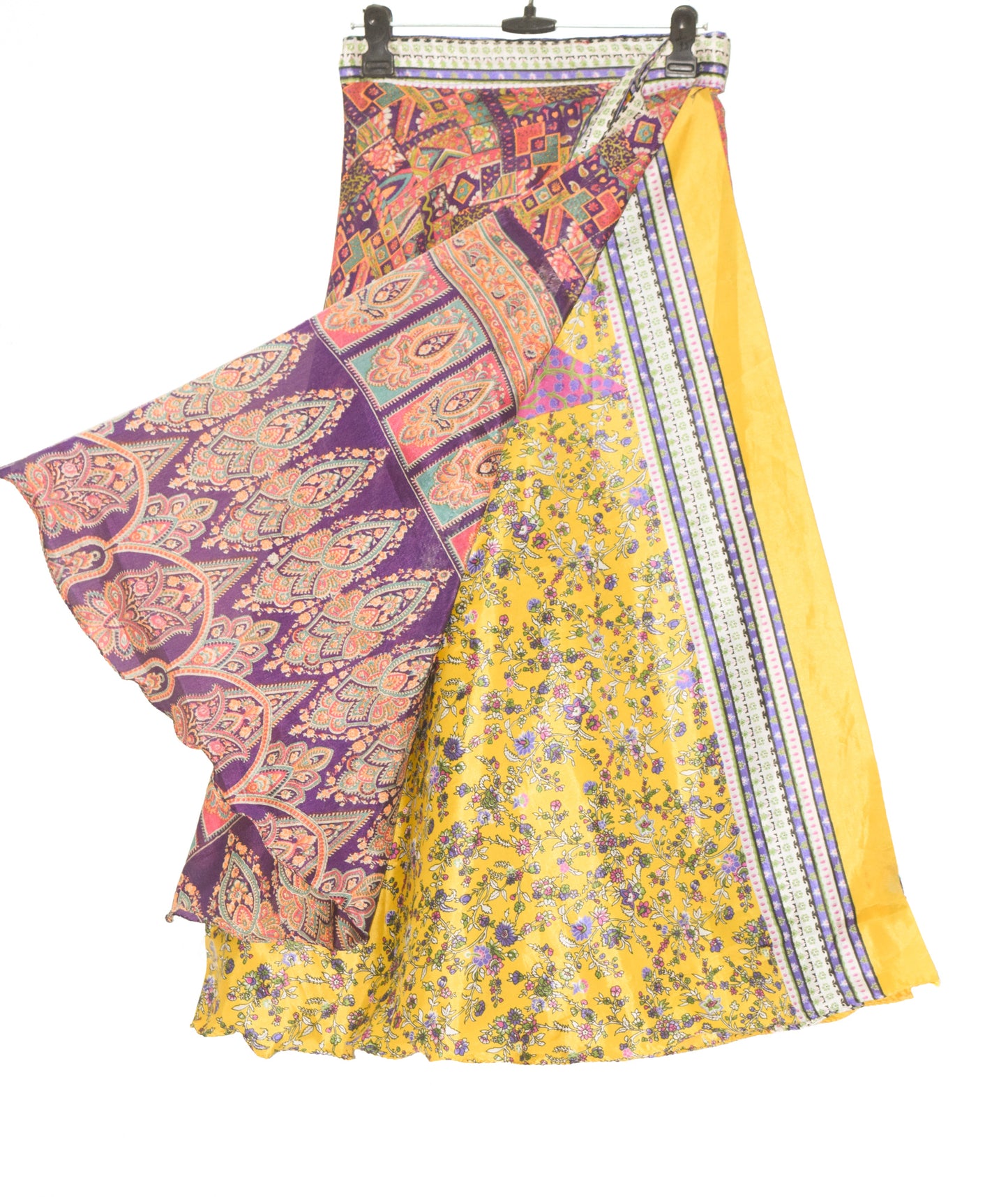 Sushila Vintage Silk Saree Magic Wrap Reversible Skirt Beach Dress Yellow Hippie