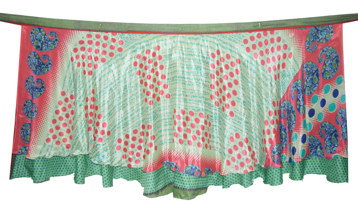 Sushila Vintage Green Pink Silk Saree Magic Wrap Reversible Skirt Beach Dress