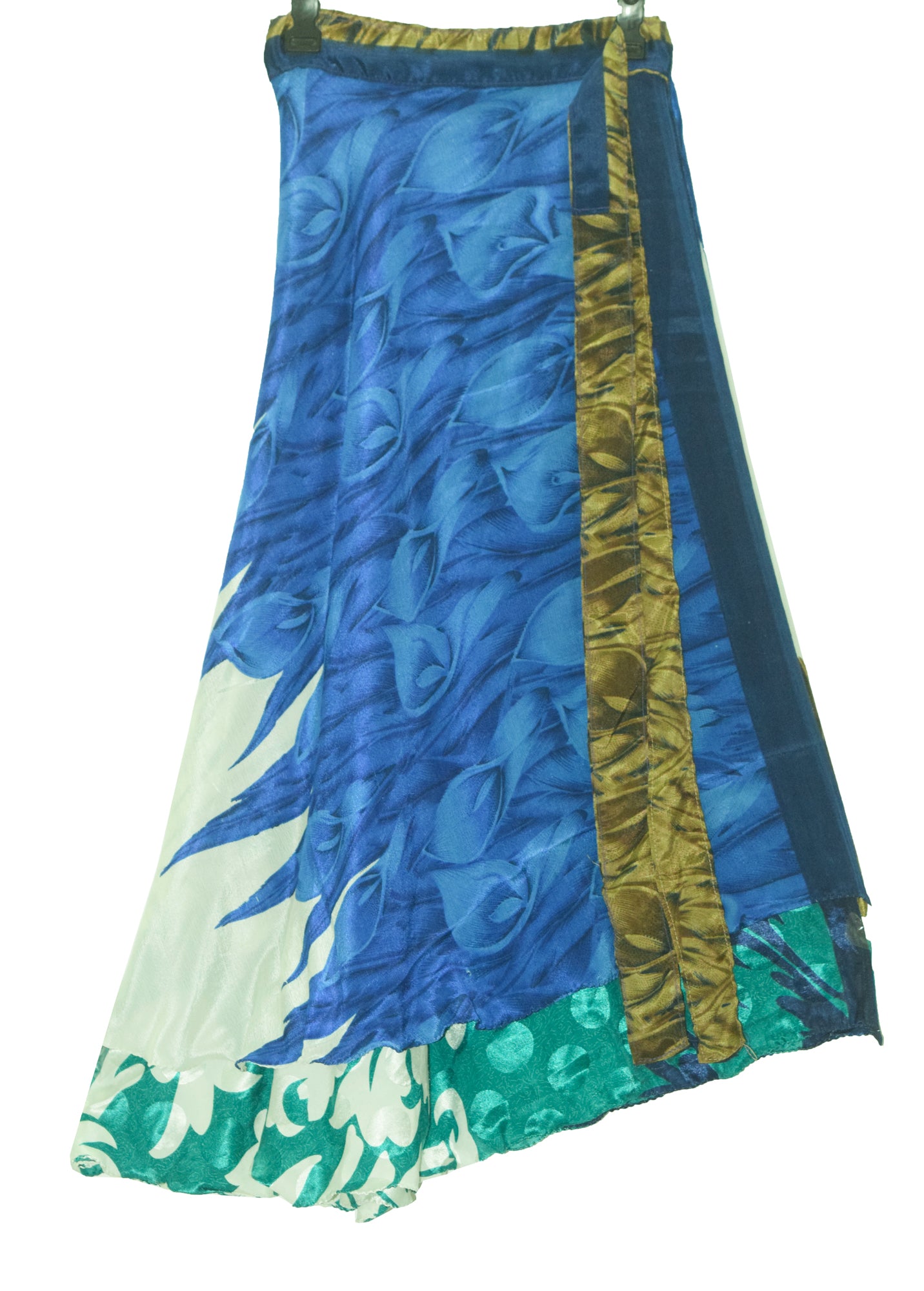 Sushila Vintage Blue Silk Saree Magic Wrap Reversible Skirt Beach Dress Hippie