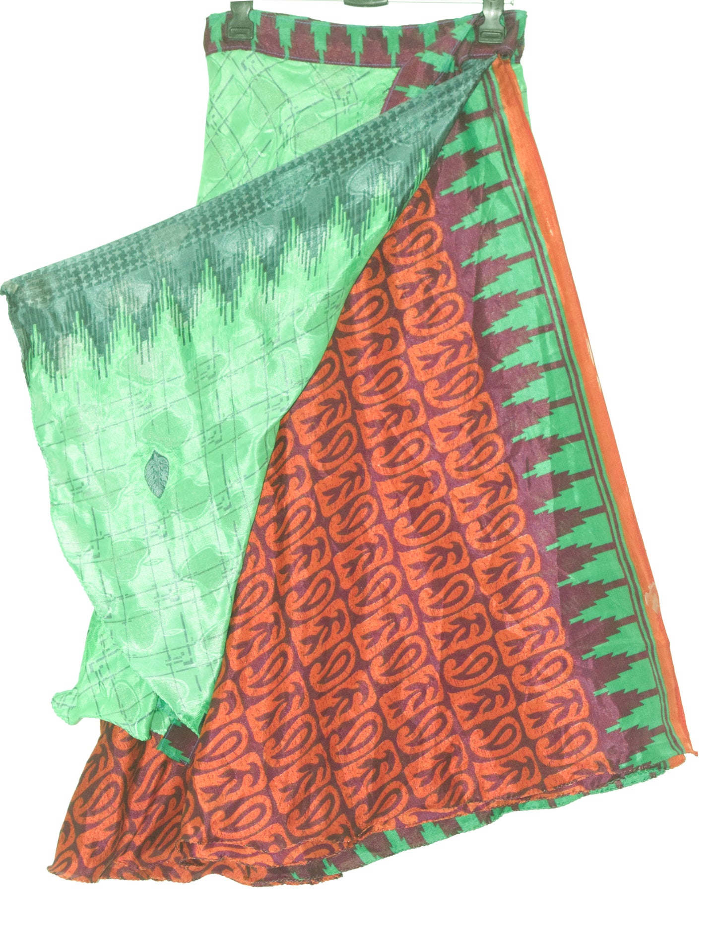 Sushila Vintage Silk Saree Magic Wrap Reversible Skirt Beach Dress Green Hippie