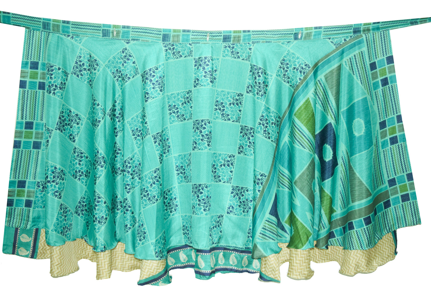 Sushila Vintage Aqua Green Silk Saree Magic Wrap Reversible Skirt Beach Dress