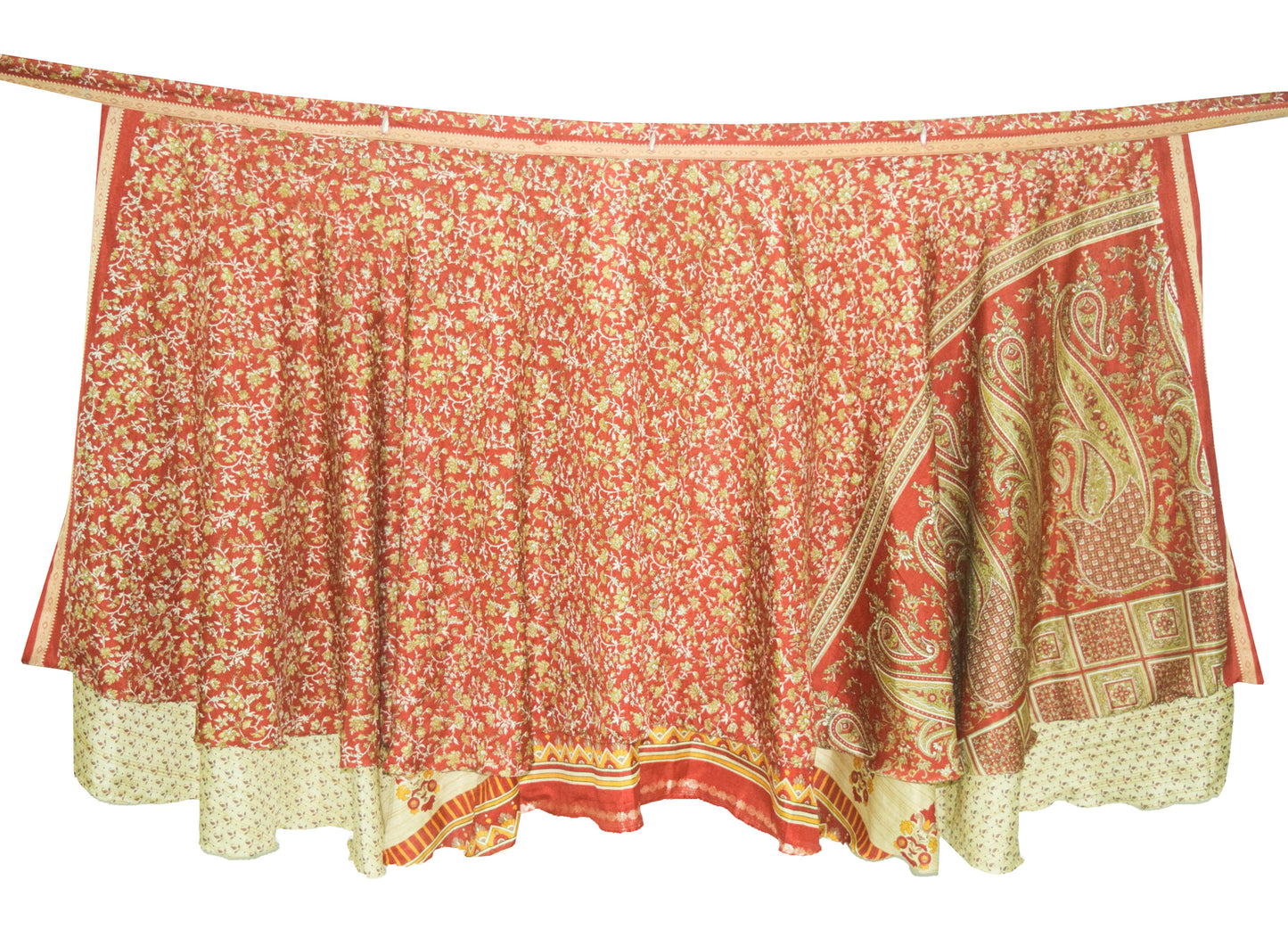 Sushila Vintage Silk Saree Magic Wrap Reversible Skirt Red Floral Beach Dress