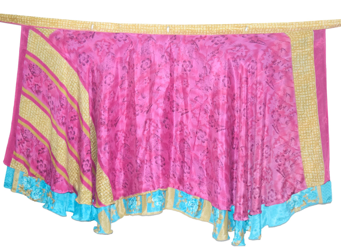 Sushila Vintage Blue & Pink Silk Saree Magic Wrap Reversible Skirt Beach Dress