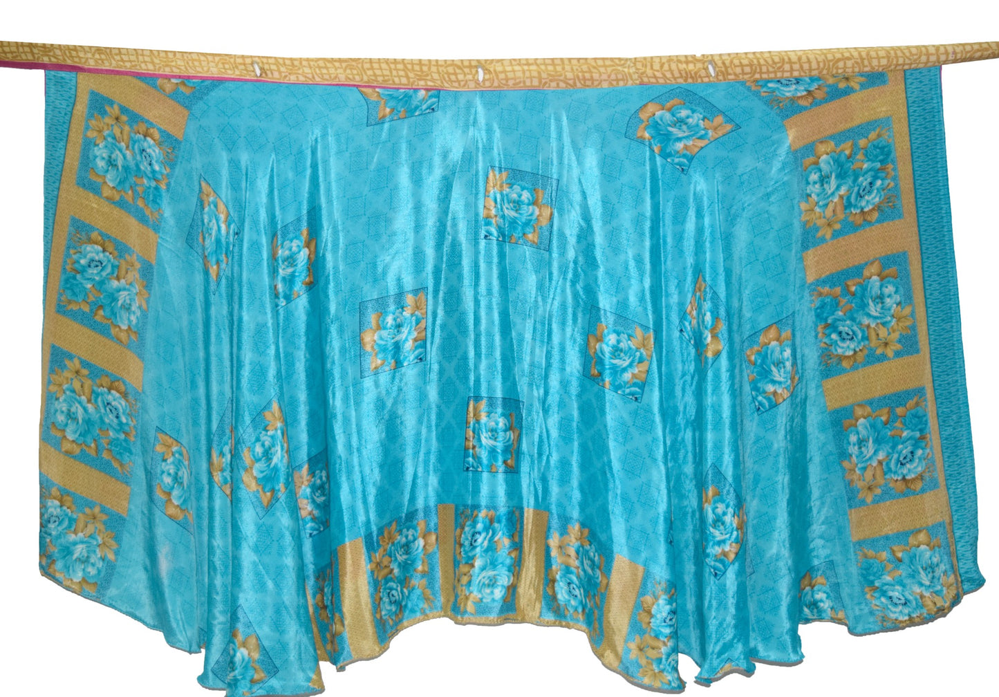 Sushila Vintage Blue & Pink Silk Saree Magic Wrap Reversible Skirt Beach Dress