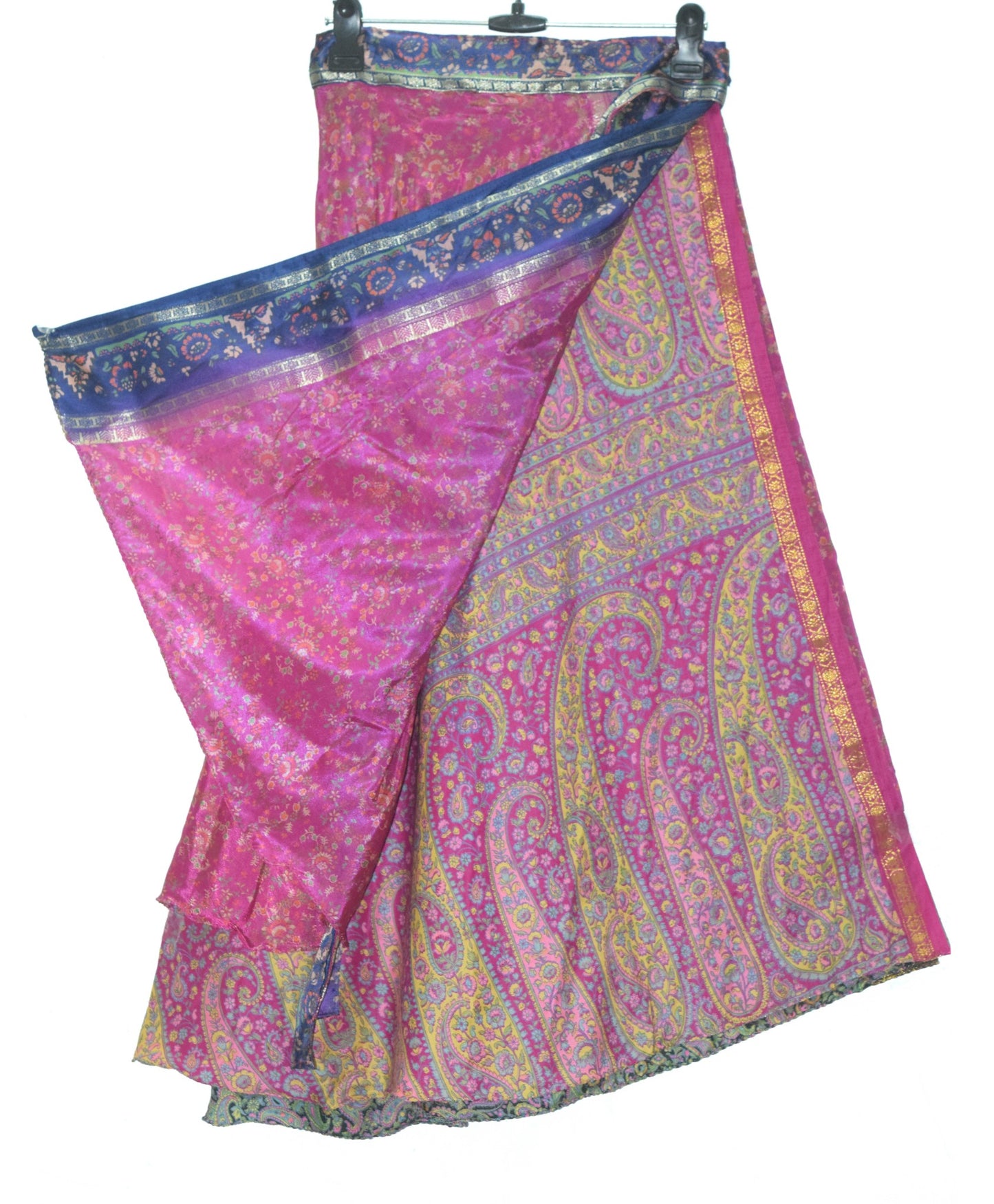 Sushila Vintage Pink & Black Silk Saree Magic Wrap Reversible Skirt Beach Dress