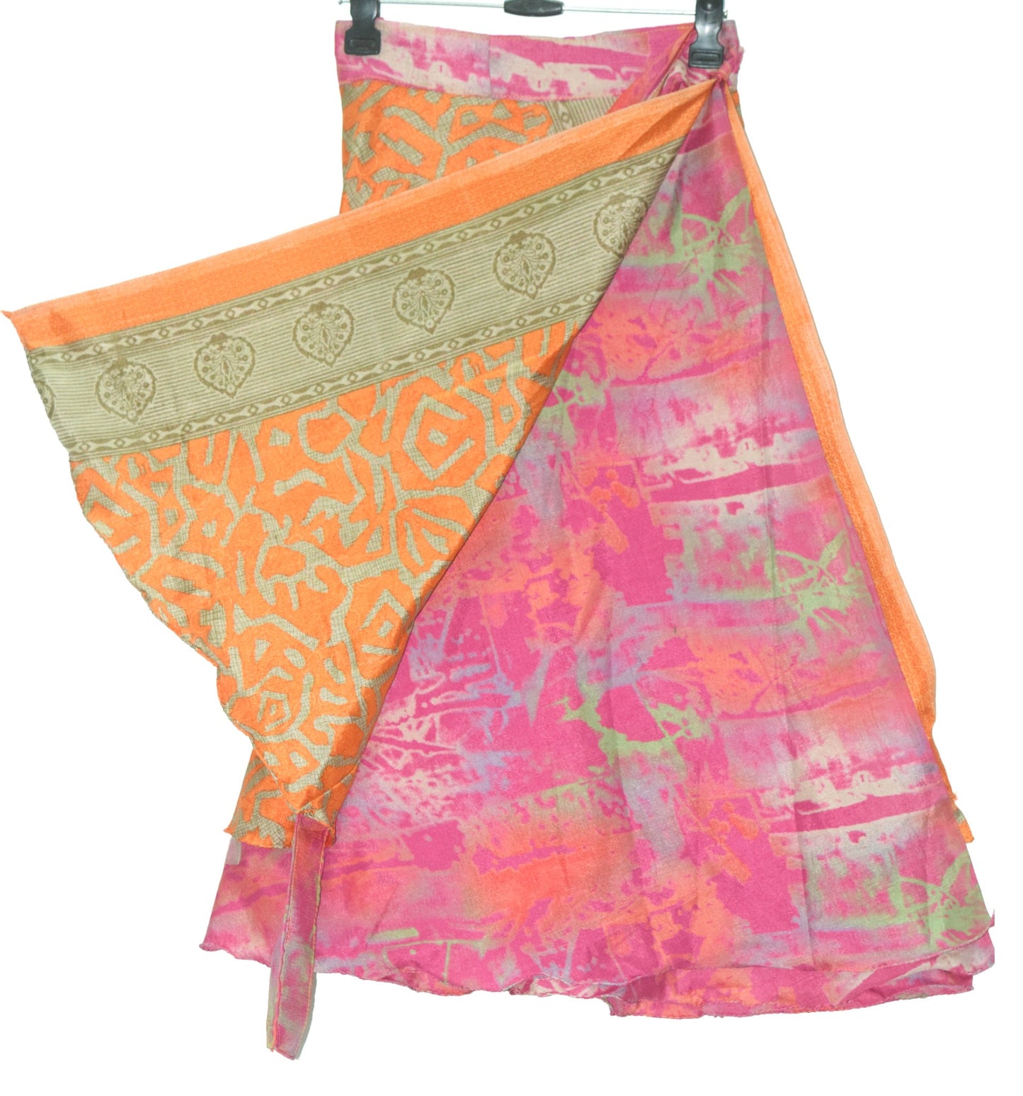 Sushila Vintage 2 Layer Pink Silk Saree Magic Wrap Reversible Skirt Beach Dress