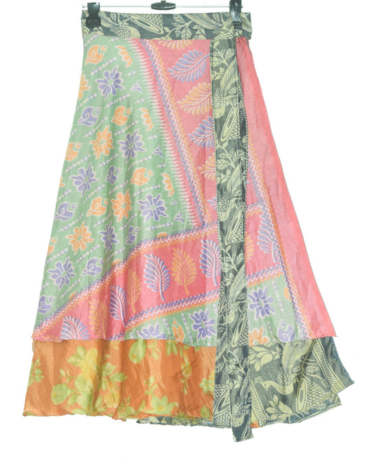 Sushila Vintage Silk Saree Multi-Color Magic Wrap Reversible Skirt Beach Dress