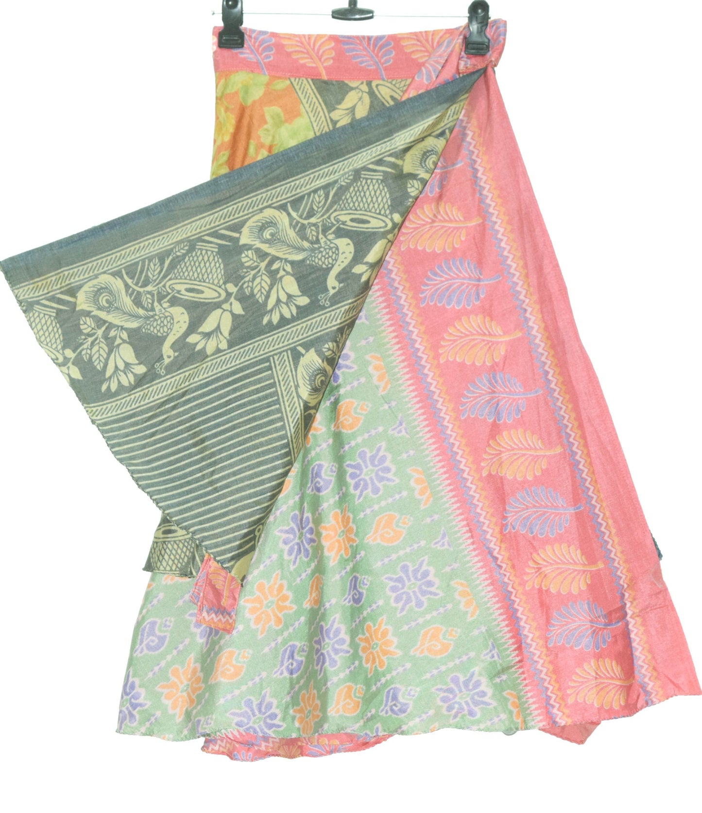 Sushila Vintage Dual Tone Silk Saree Magic Wrap Reversible Skirt Beach Dress