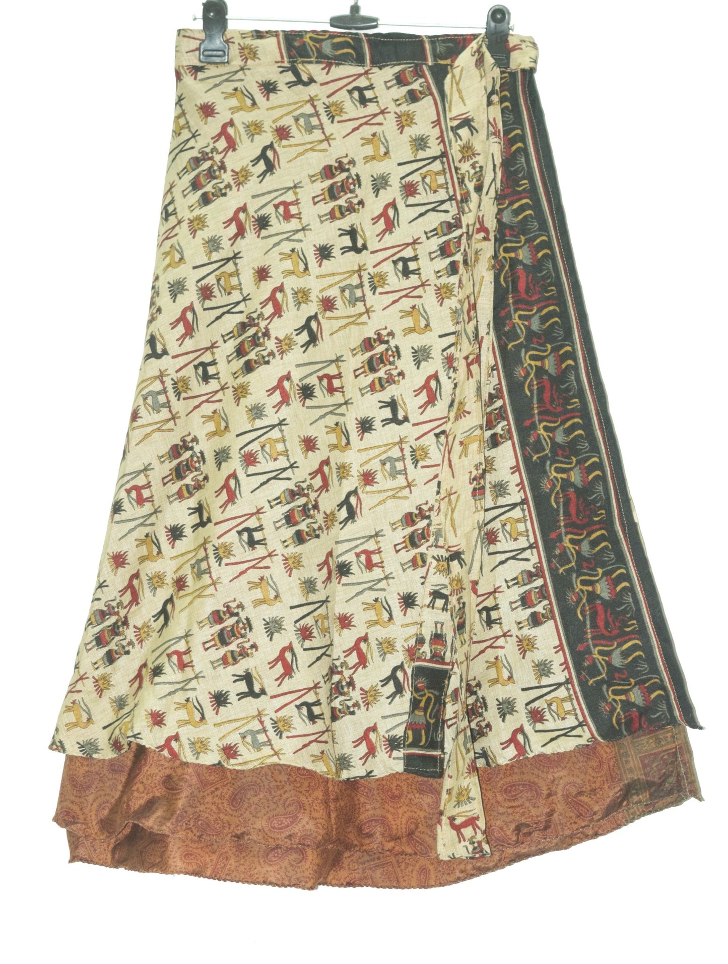 Sushila Vintage Antique Print Silk Saree Magic Wrap Reversible Skirt Beach Dress