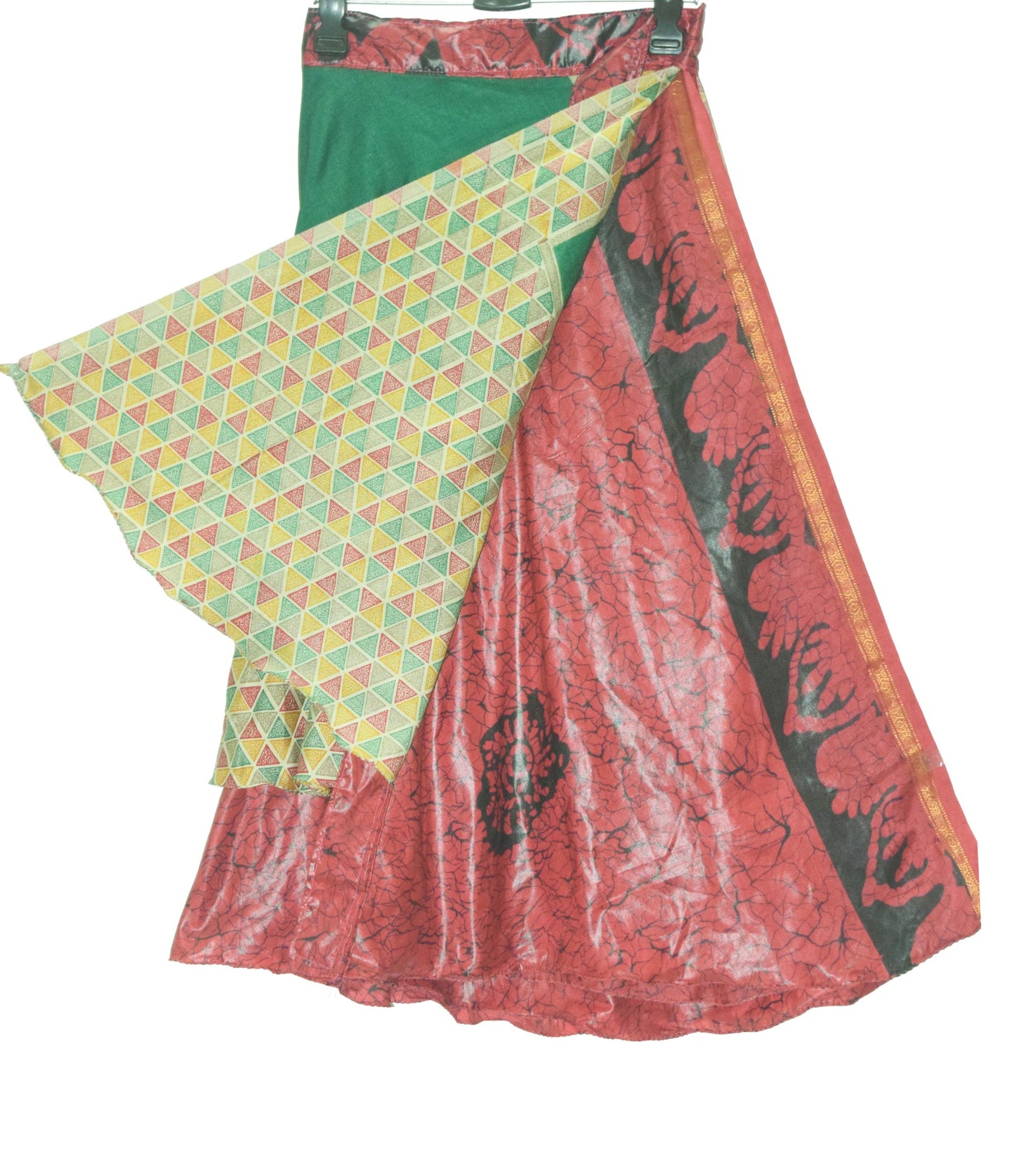 Sushila Vintage Maroon Green Silk Saree Magic Wrap Reversible Skirt Beach Dress