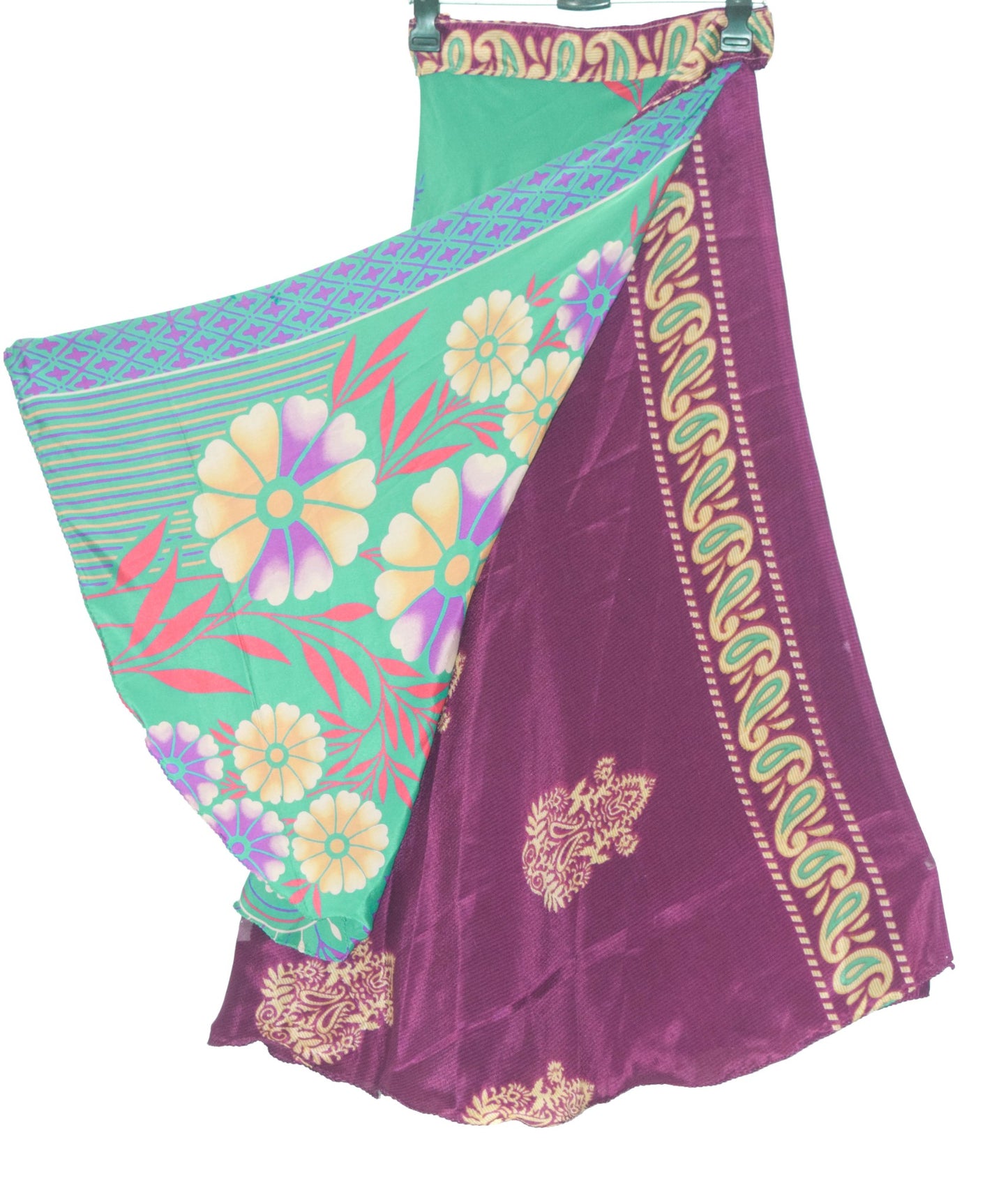 Sushila Vintage Purple Silk Saree Magic Wrap Reversible Skirt Beach Dress Boho