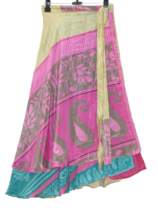 Sushila Vintage Silk Saree Multi-Color Magic Wrap Reversible Skirt Beach Dress