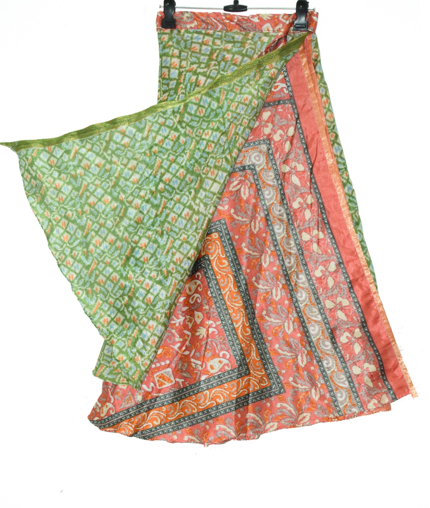 Sushila Vintage Silk Saree Green Magic Wrap Reversible Skirt Beach Dress Hippie