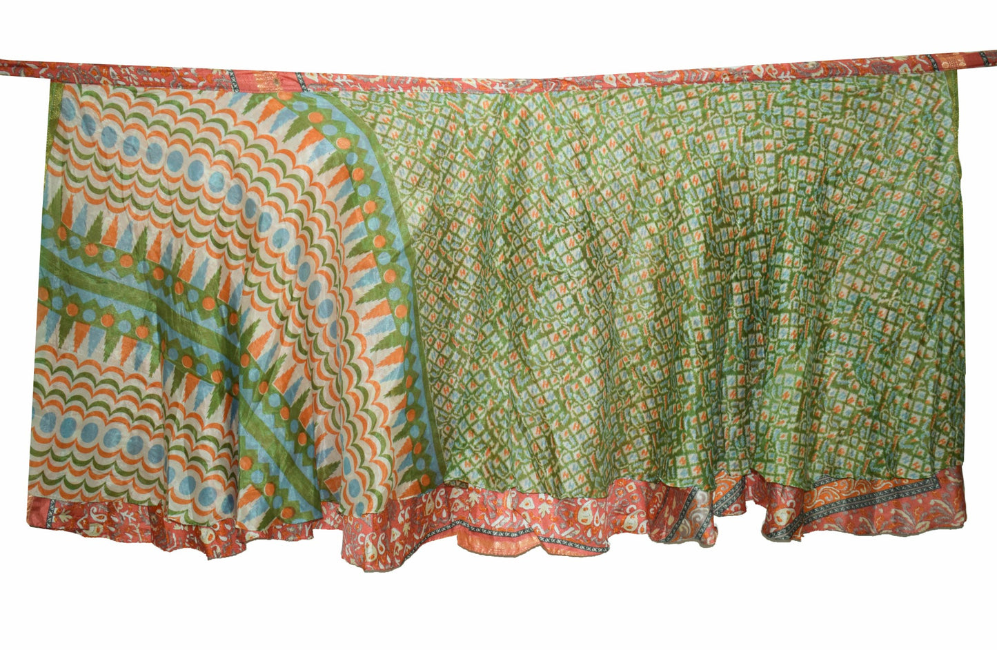 Sushila Vintage Silk Saree Green Magic Wrap Reversible Skirt Beach Dress Hippie