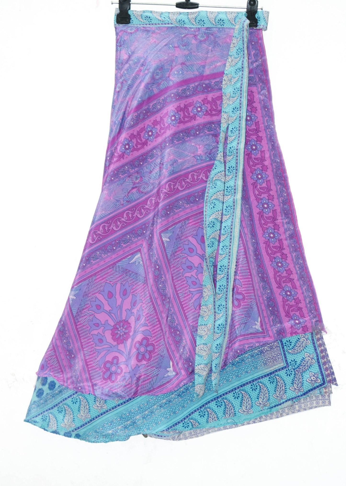 Sushila Vintage Silk Saree Blue & Pink Magic Wrap Reversible Skirt Beach Dress