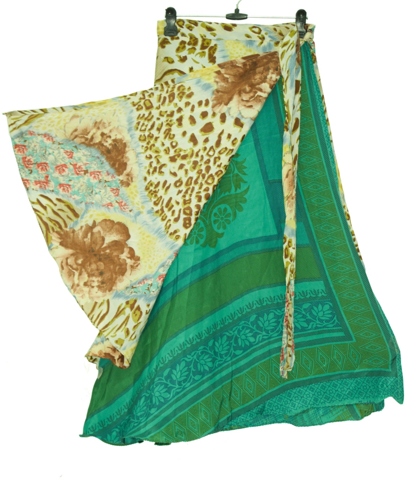 Sushila Vintage Teal Green Silk Saree Magic Wrap Reversible Skirt Beach Dress