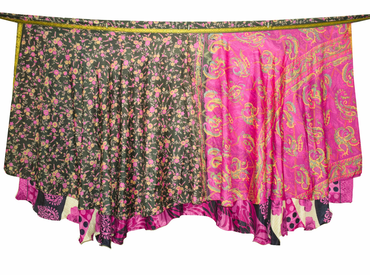 Sushila Vintage Floral Silk Saree Magic Wrap Reversible Skirt Beach Dress Hippie