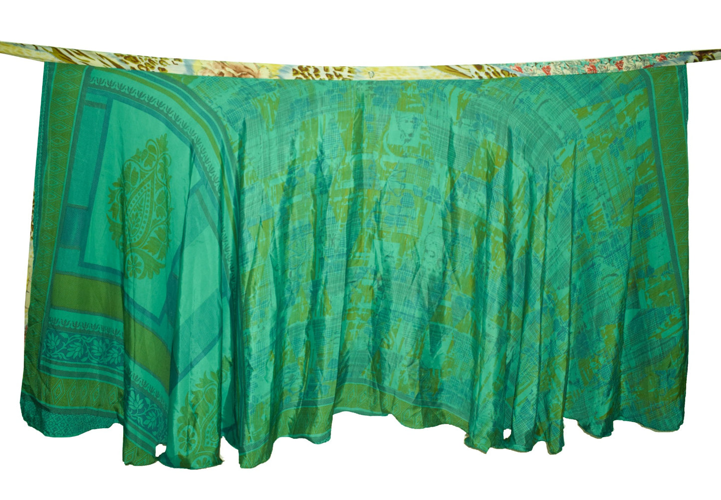 Sushila Vintage Teal Green Silk Saree Magic Wrap Reversible Skirt Beach Dress