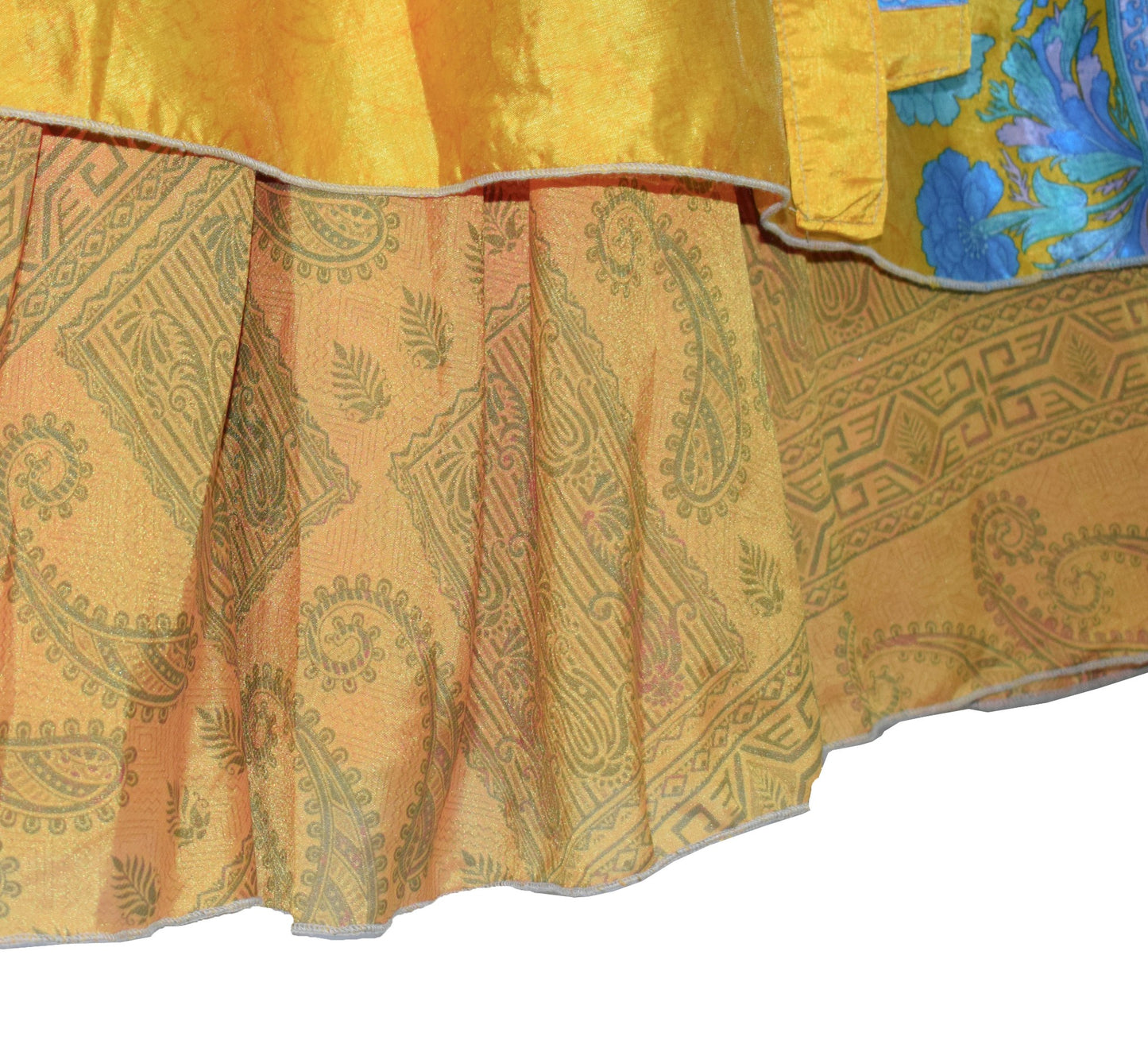 Sushila Vintage Boho Silk Saree Magic Wrap Reversible Skirt Yellow Beach Dress