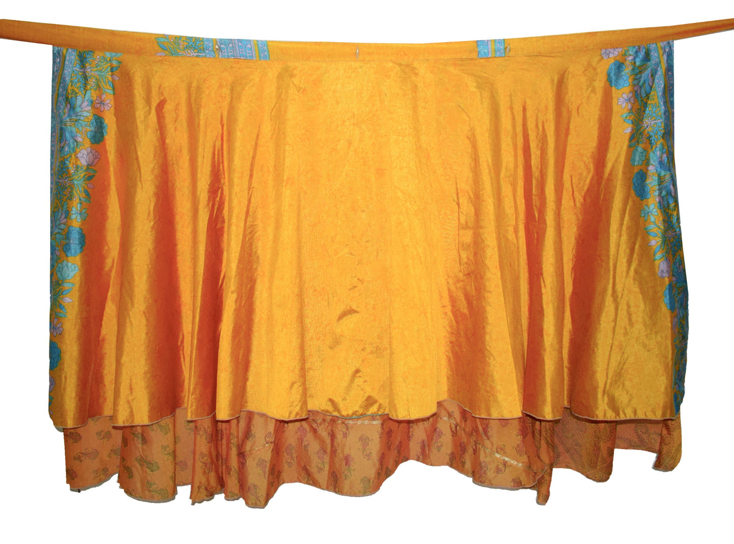 Sushila Vintage Boho Silk Saree Magic Wrap Reversible Skirt Yellow Beach Dress