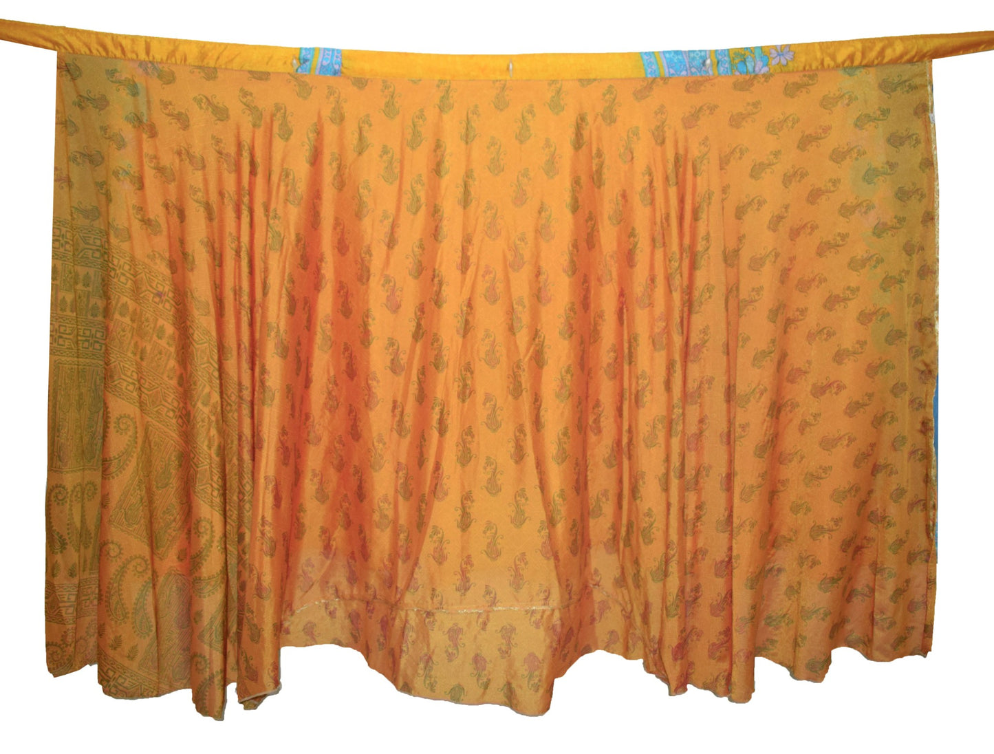 Sushila Vintage Boho Silk Saree Magic Wrap Reversible Skirt Yellow Beach Dress