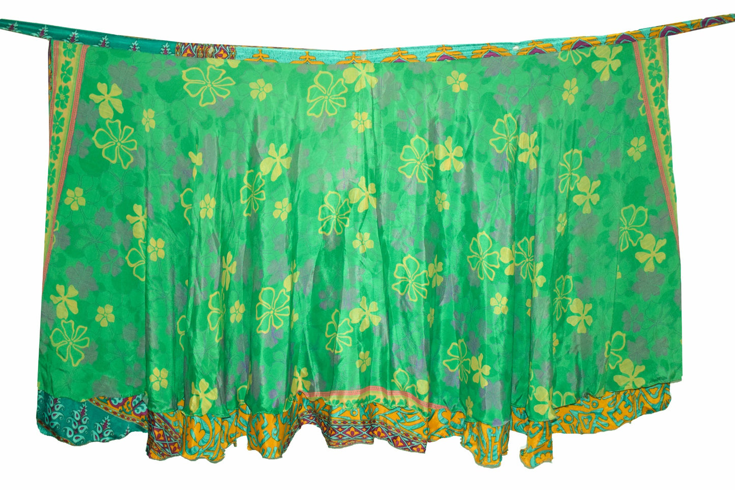 Sushila Vintage Silk Saree Magic Wrap Reversible Skirt Green Floral Beach Dress